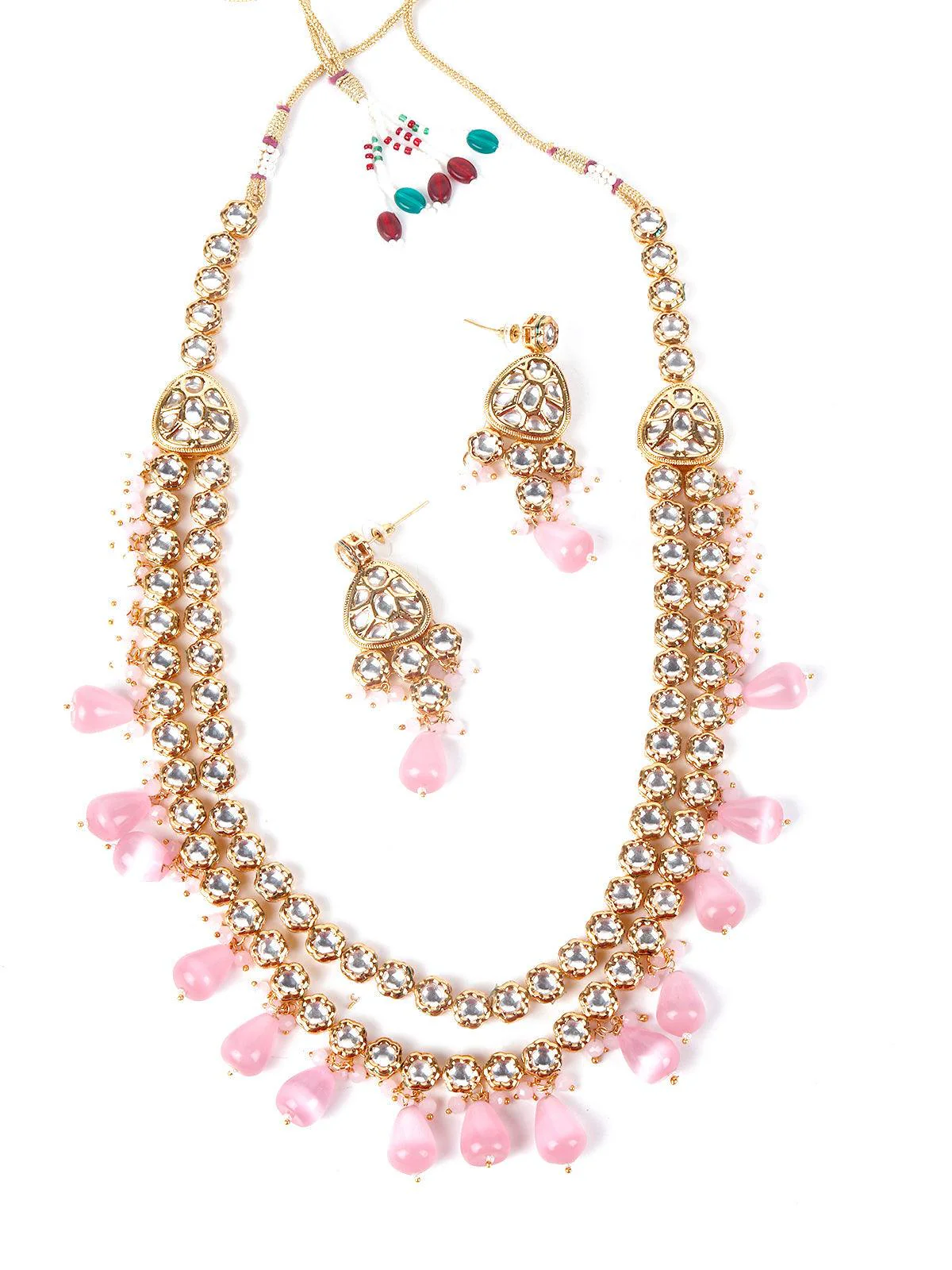 Odette Women Gorgeous Pink Kundan Work Necklace Set - Image 3