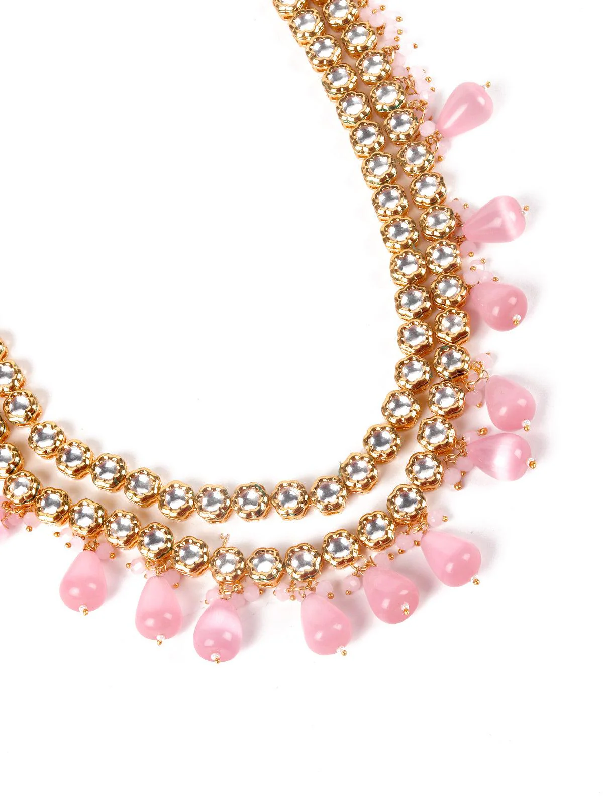 Odette Women Gorgeous Pink Kundan Work Necklace Set - Image 4