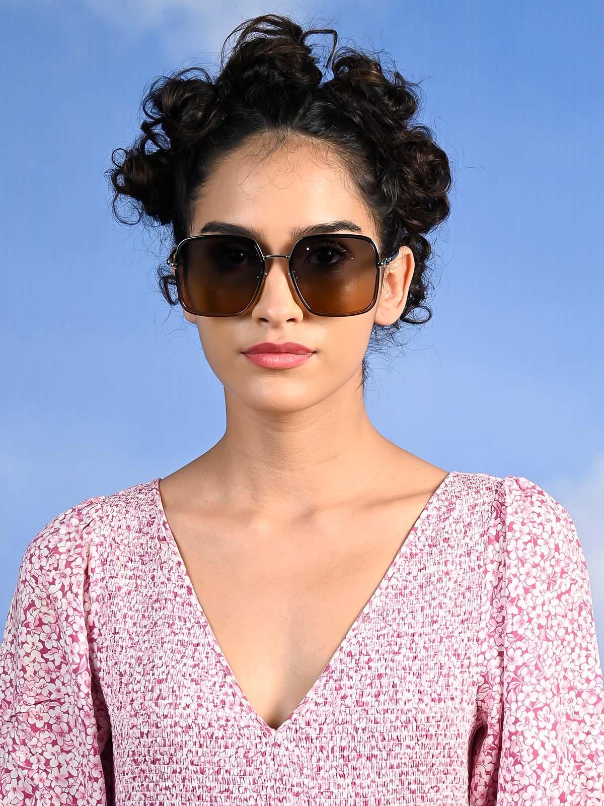 Odette Women Dark Black And Rust Tinted Flared Sunglasses
