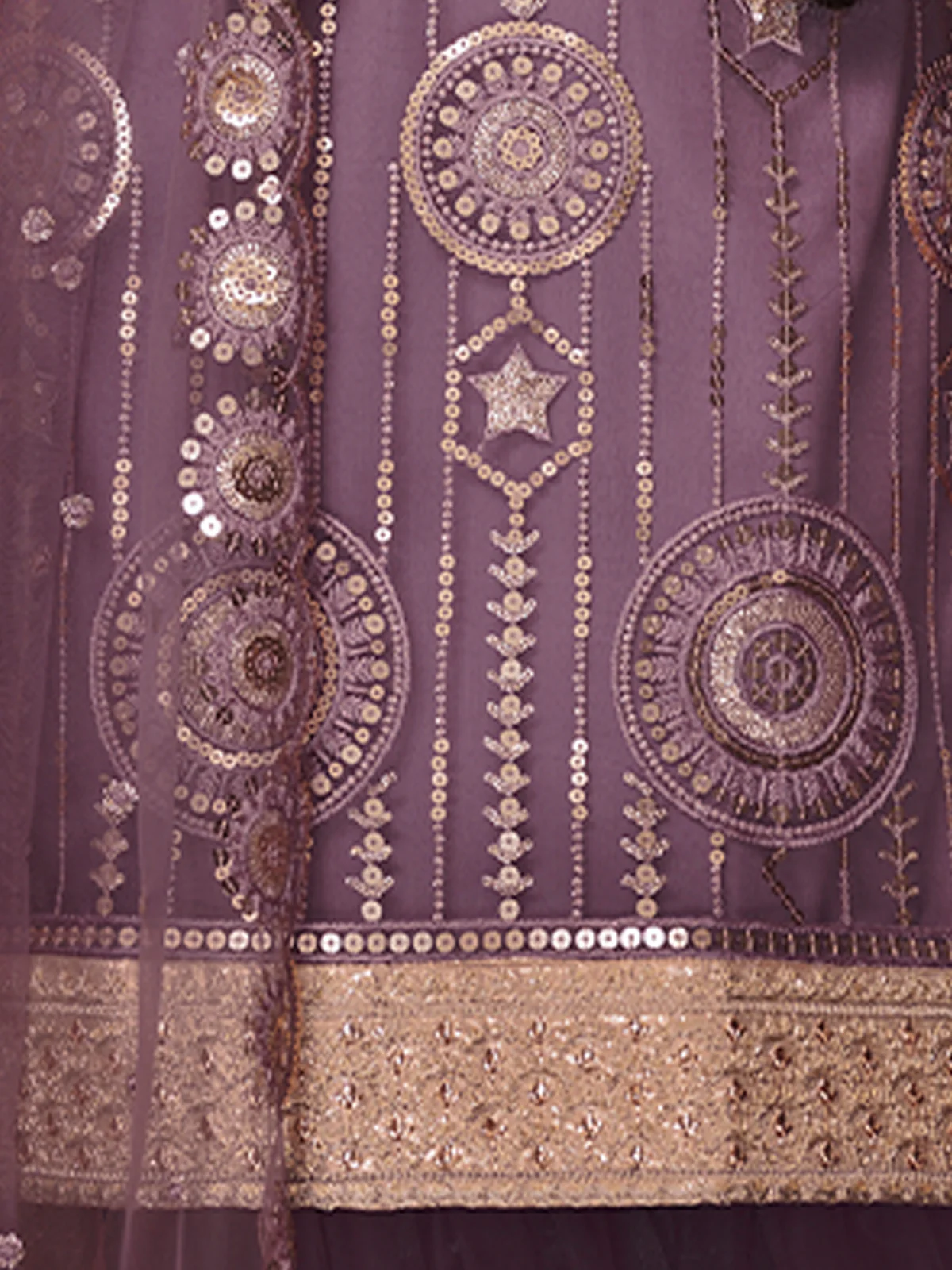 Odette Women Gorgeous Purple Soft Net Semi Stitched Kurta Set - Image 3