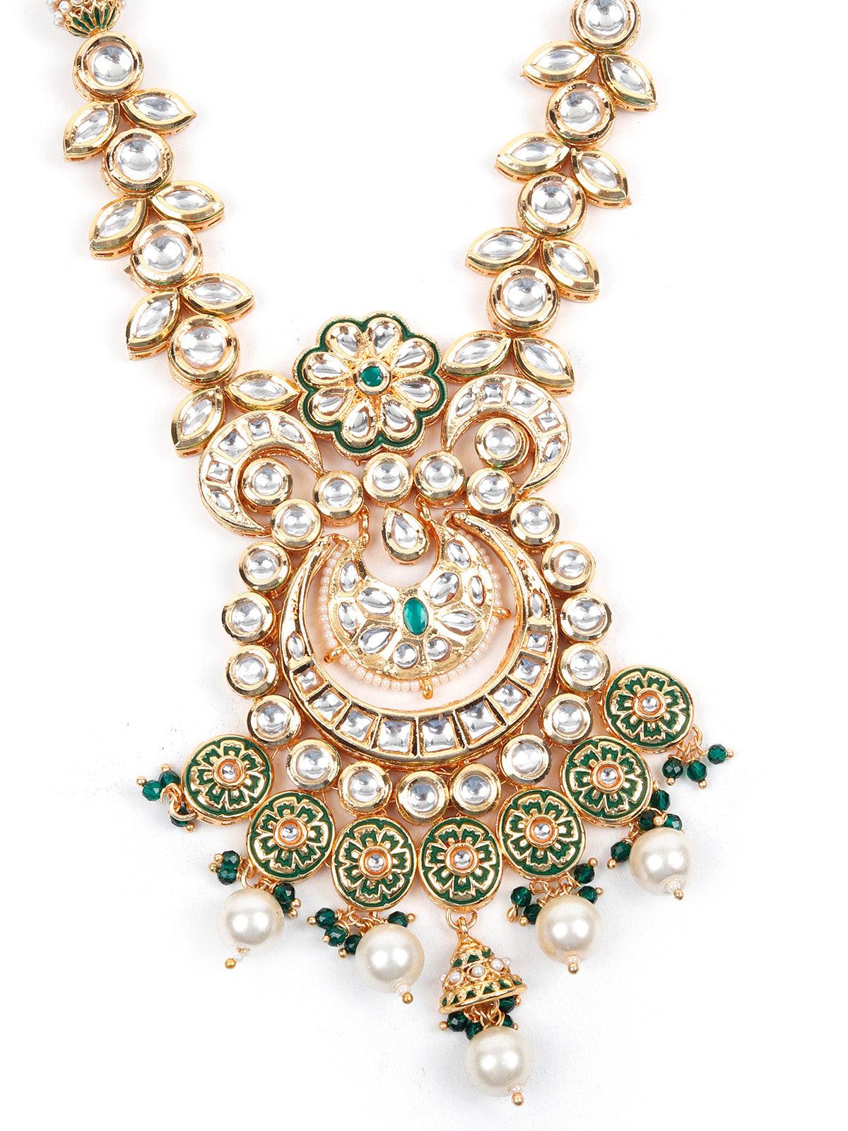 Odette Gorgeous Green And Gold Traditional Long Necklace Set For Women - Image 4