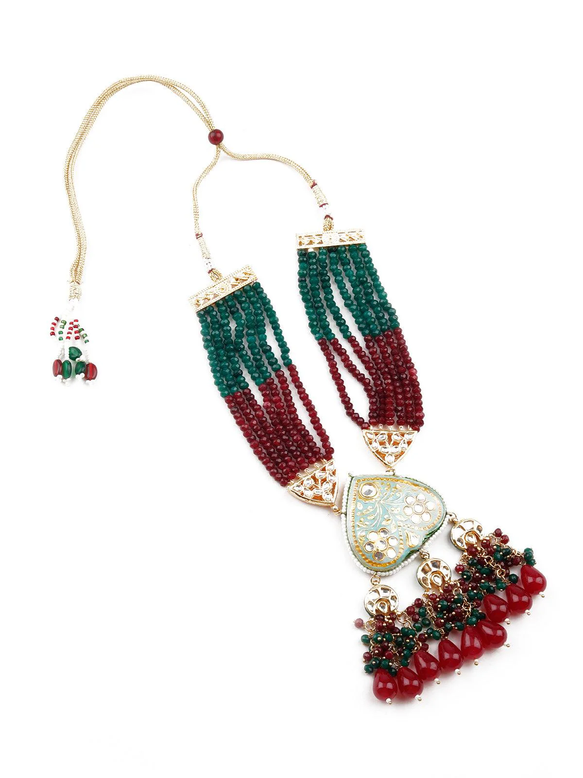 Odette Gorgeous Red And Green Statement Necklace Set For Women - Image 4