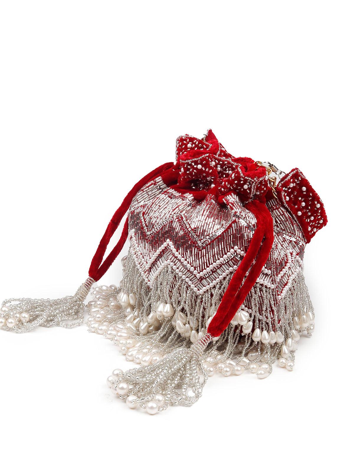 Odette Women Gorgeous Red Embellished Potli Bag - Image 4