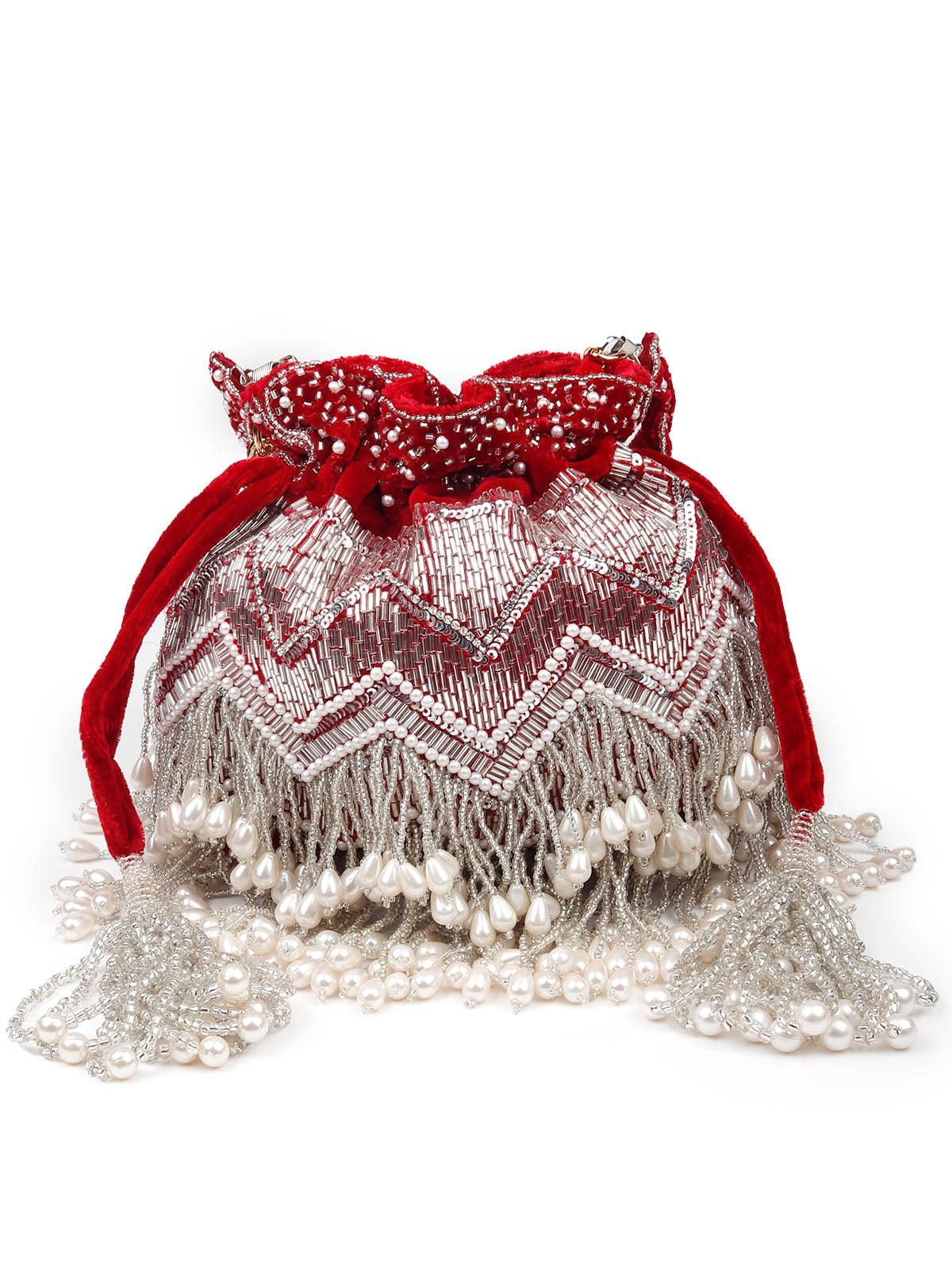 Odette Women Gorgeous Red Embellished Potli Bag - Image 5