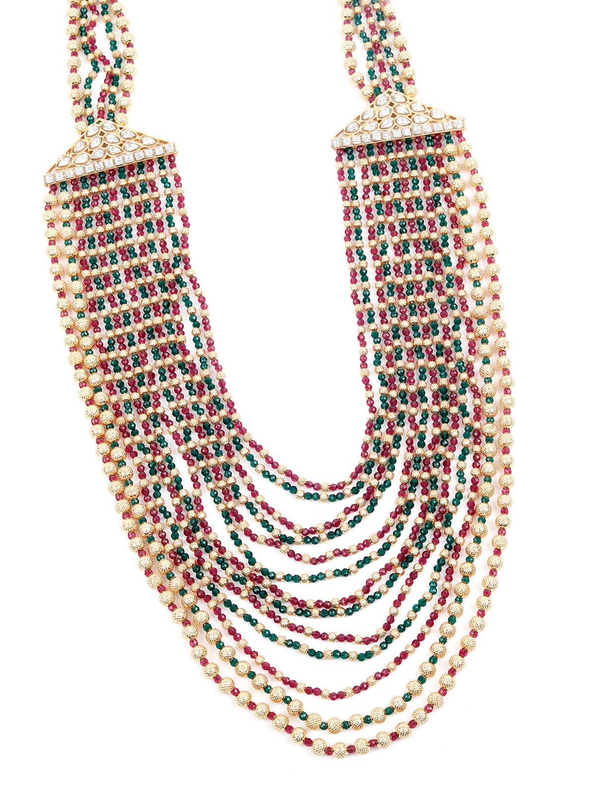 Odette Gorgeous Red And Green And Gold Long Necklace Set For Women - Image 4