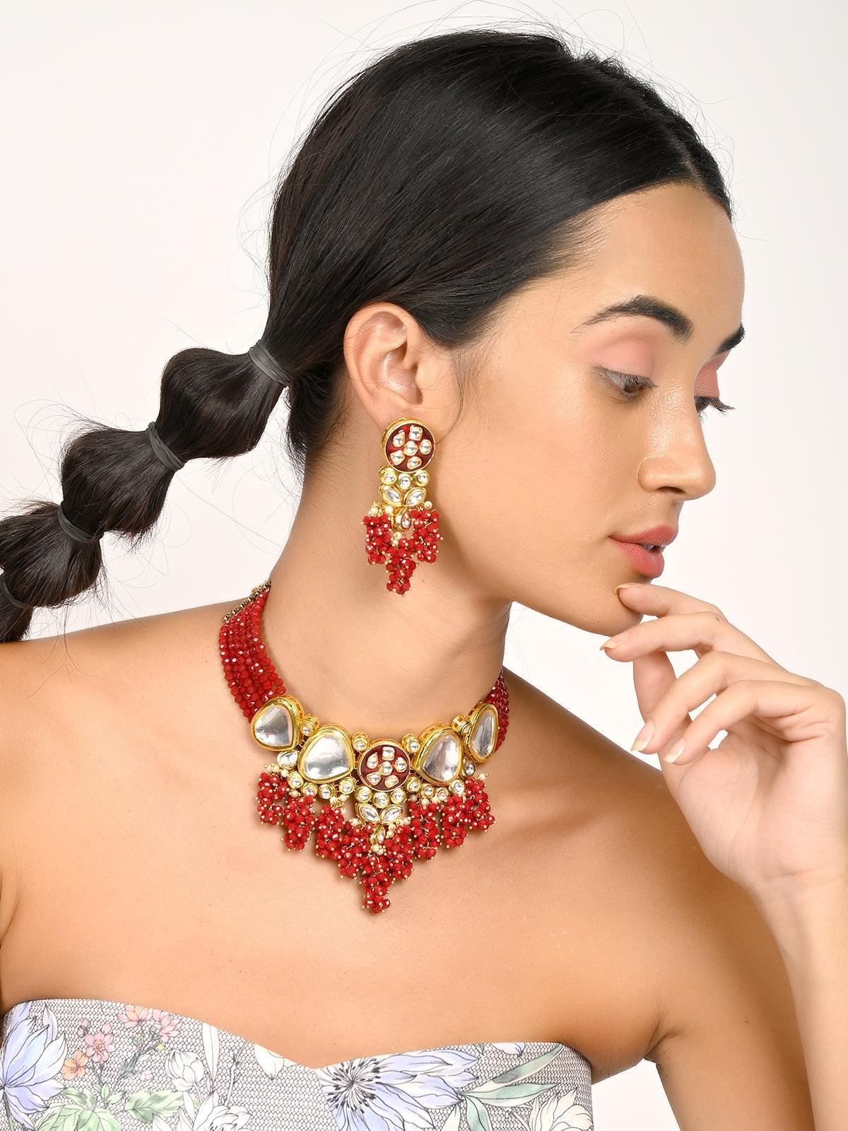 Odette Women Gorgeous Red Vibrant Necklace Set - Image 2