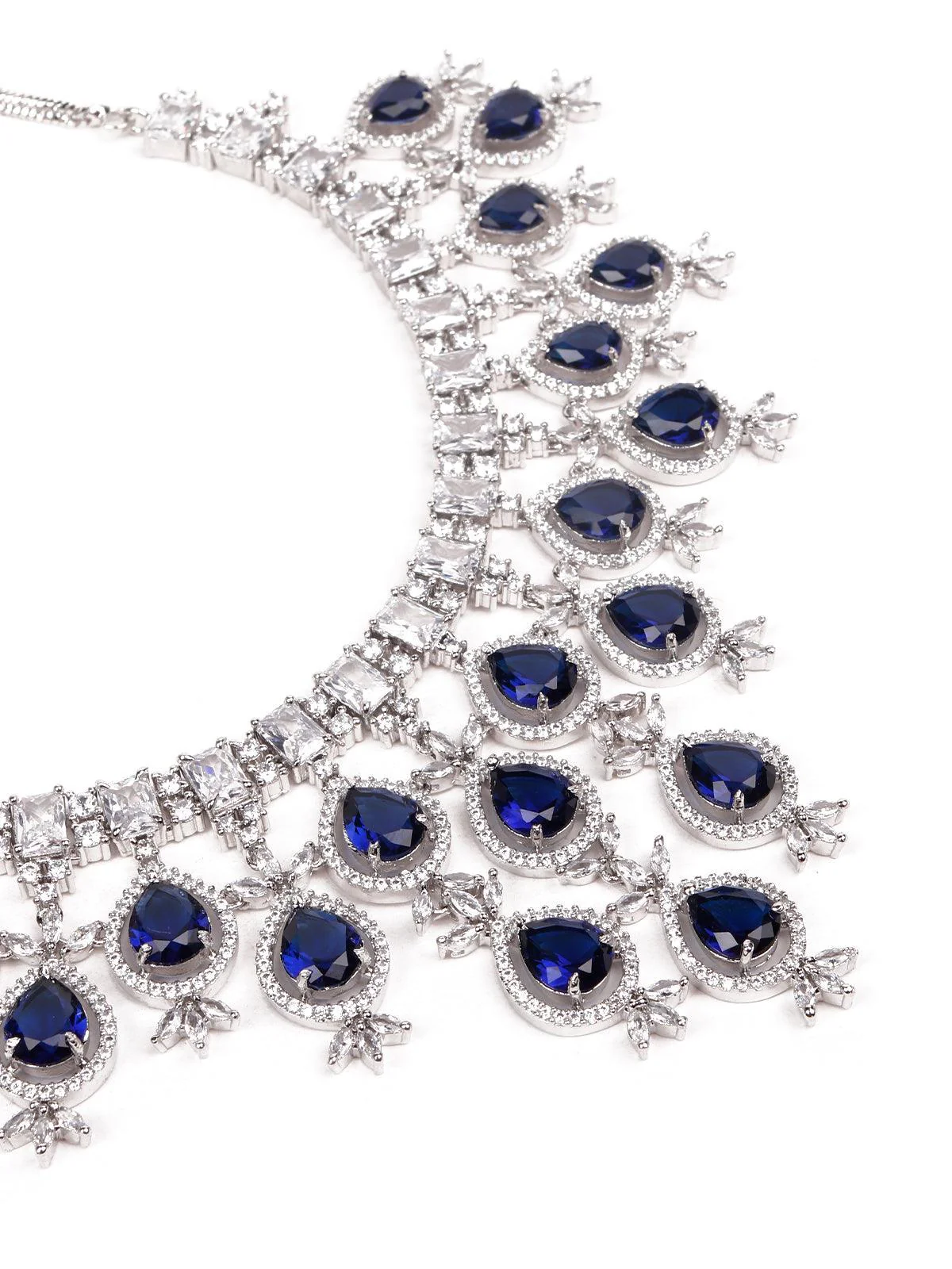 Odette Women Gorgeous Silver Artifical Diamond Princess Necklace Set - Image 5