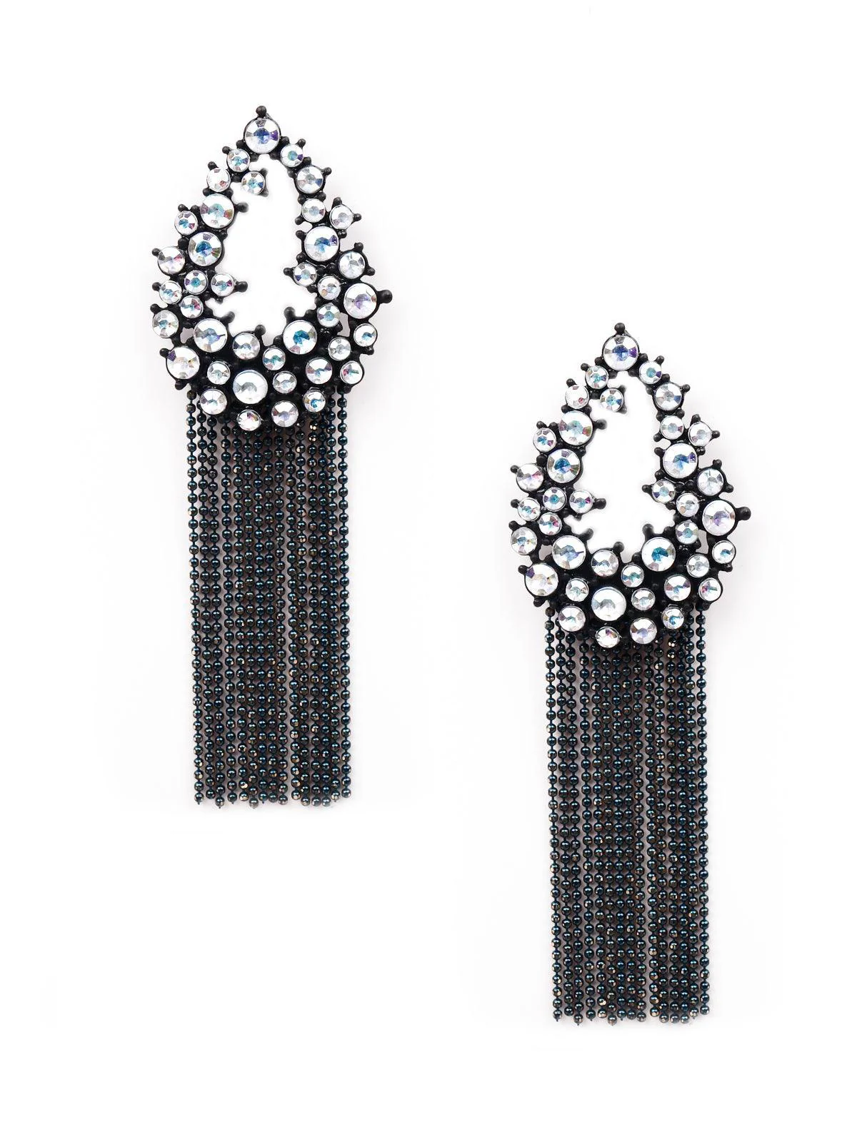 Odette Women Silver Teardrop Tassel Earrings - Image 3