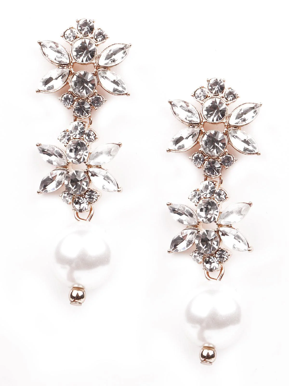 Odette Women White Sparkling Floral Metal Drop Earrings - Image 3