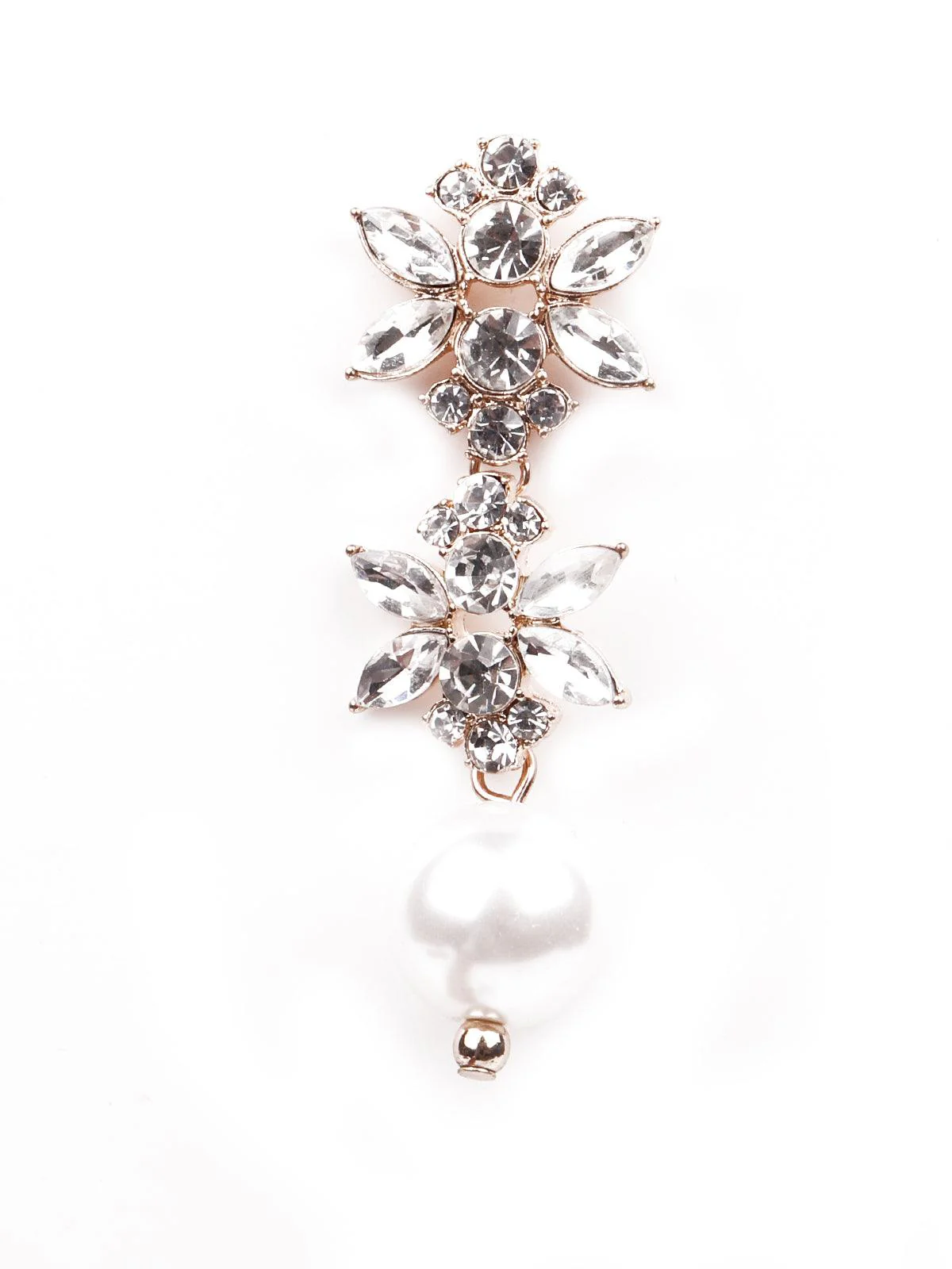 Odette Women White Sparkling Floral Metal Drop Earrings - Image 4