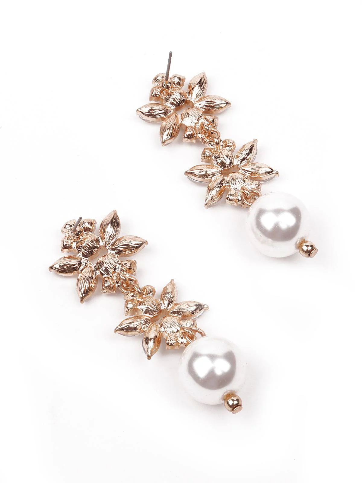 Odette Women White Sparkling Floral Metal Drop Earrings - Image 6