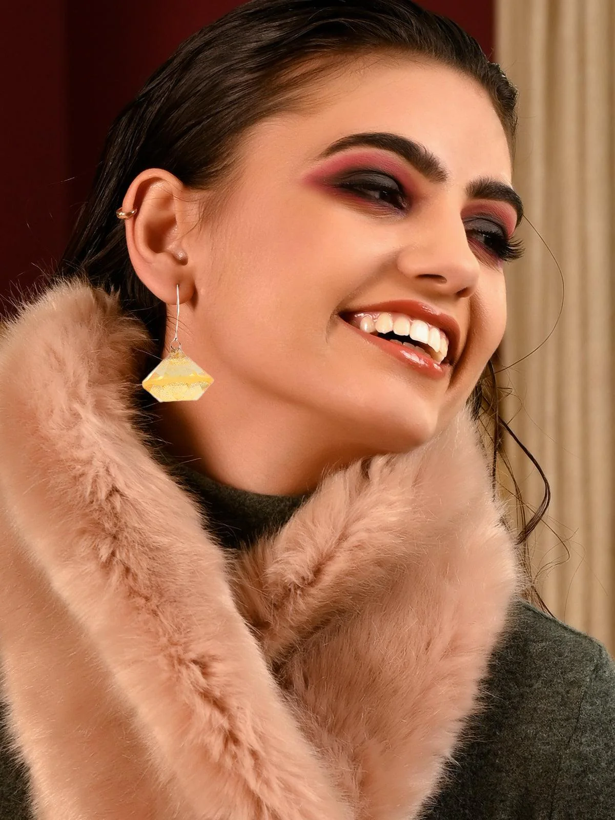 Odette Women Gorgeous textured yellow drop earrings - Image 2