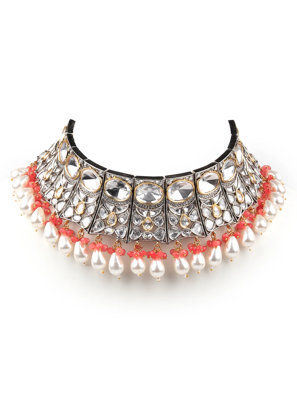 Odette Women Gorgeous White And Peach Choker Set - Image 4