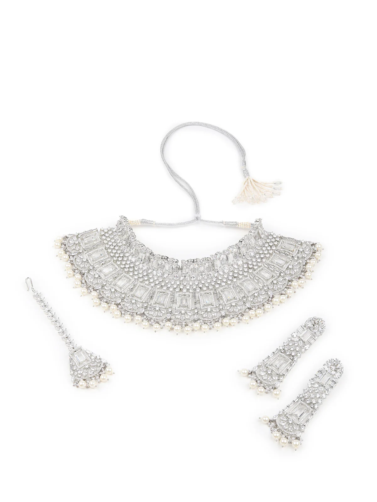 Odette Women Gorgeous White Choker Set With Maangteeka - Image 3