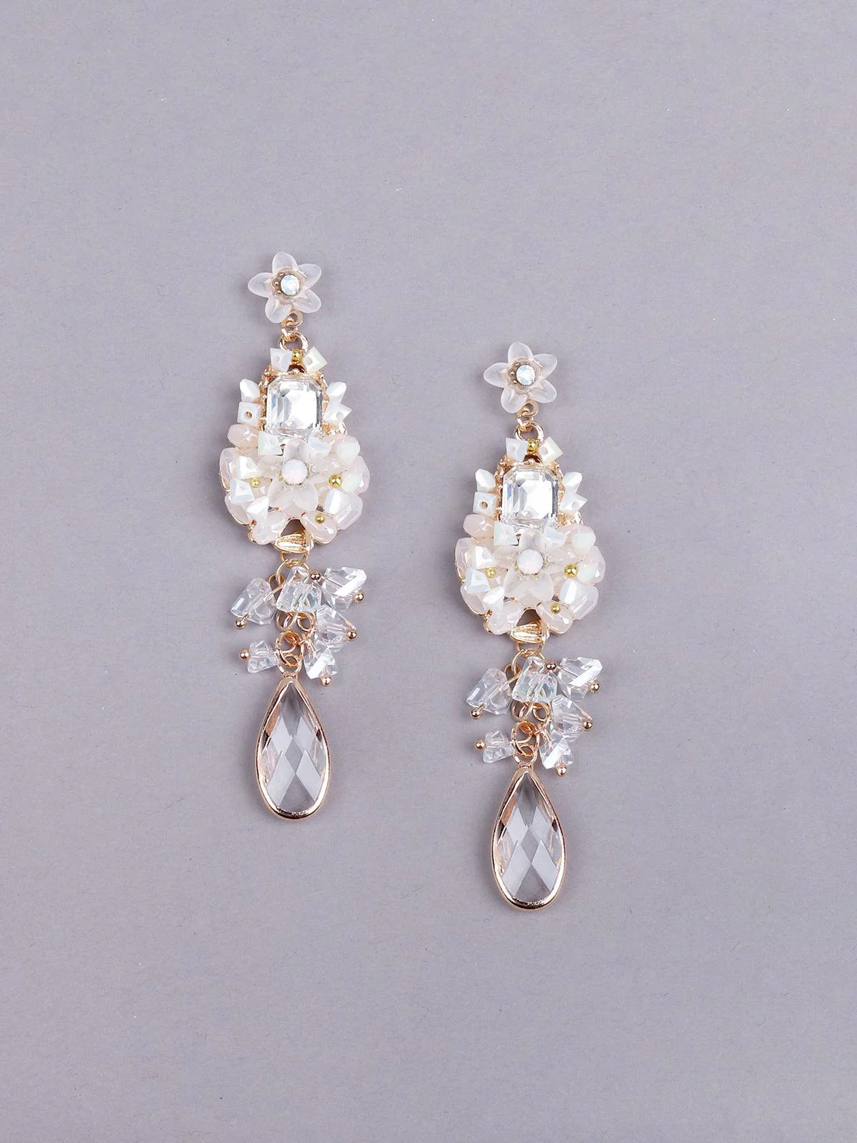 Odette Women Gorgeous White Floral Drop Earrings - Image 3
