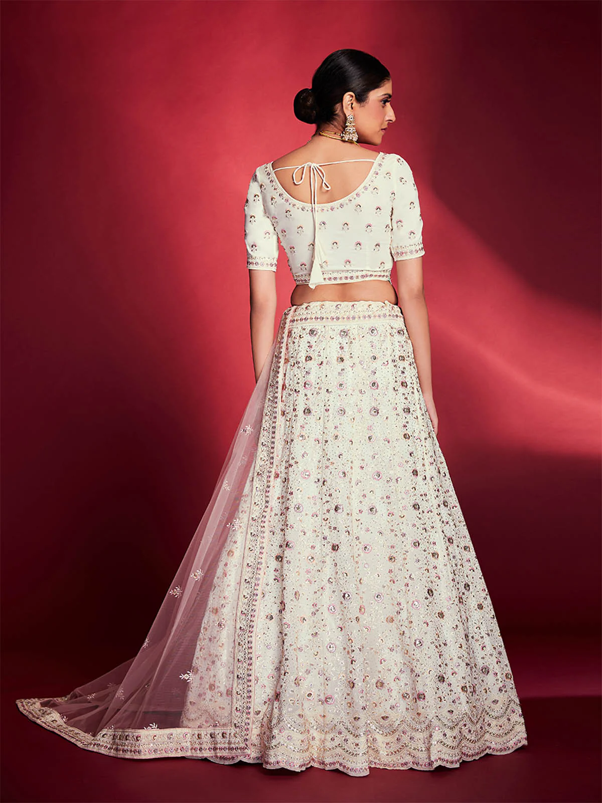 Odette Women Gorgeous White Georgette Embroidered Semi Stitched Lehenga Choli - Image 4