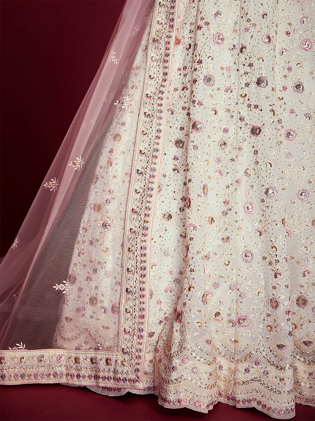 Odette Women Gorgeous White Georgette Embroidered Semi Stitched Lehenga Choli - Image 8
