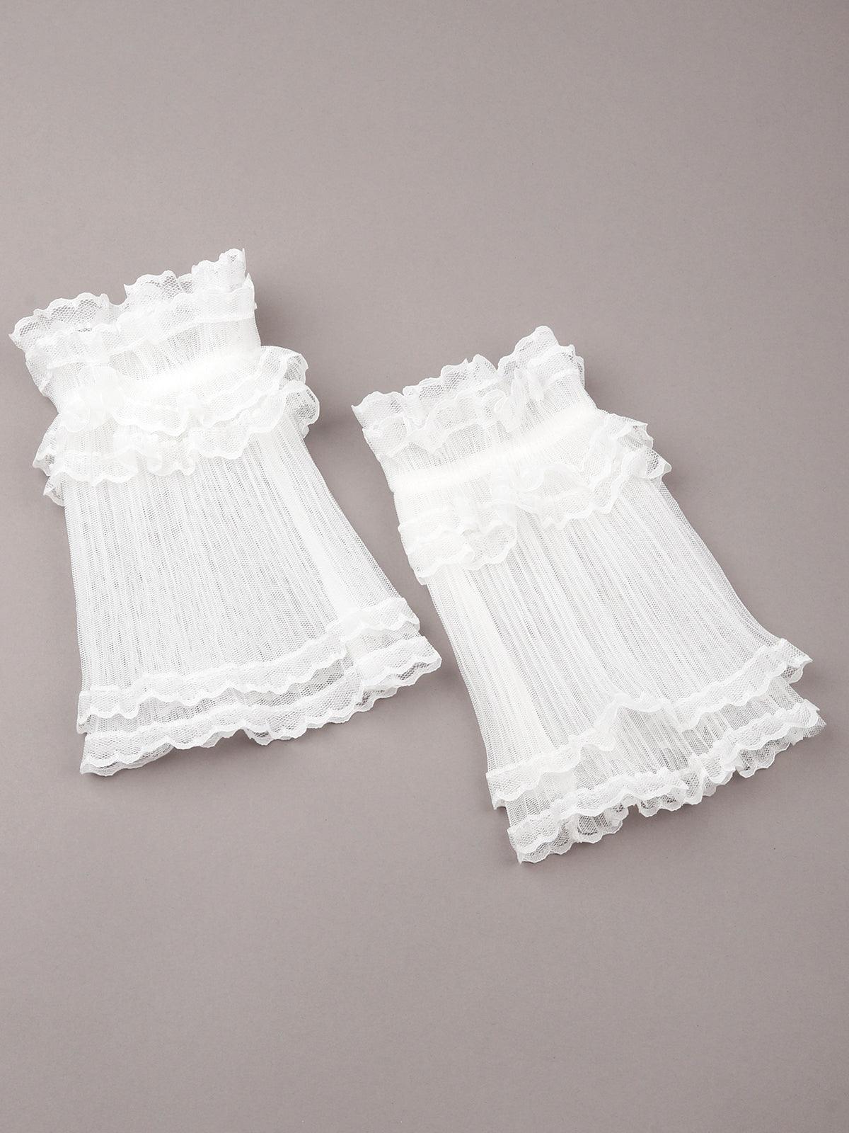 Odette Women Gorgeous White Lace Frills Hand Gloves - Image 3