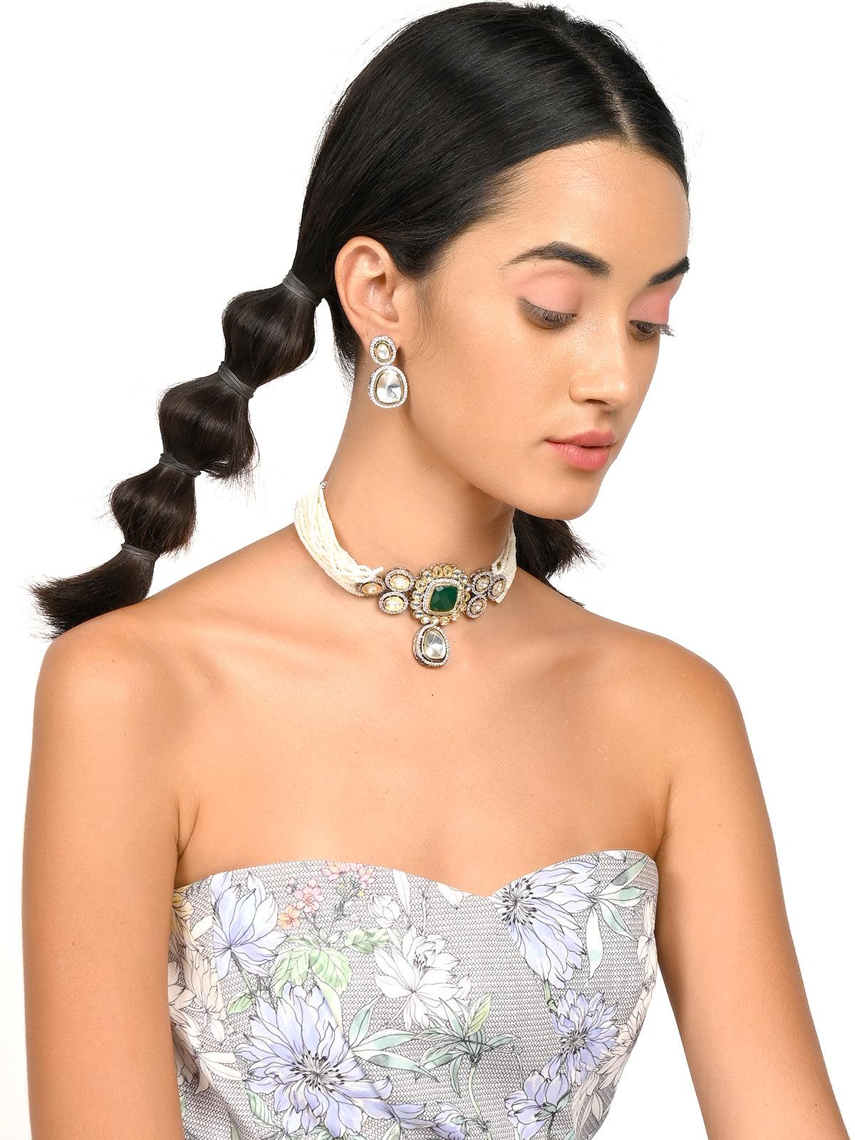 Odette Women Gorgeous White Pendant Choker Necklace Set - Image 2