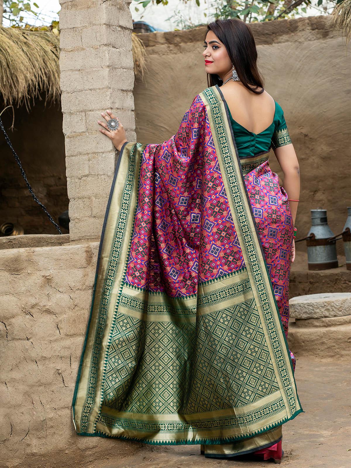 Odette Women Gorgeous Woven Pink Banarasi Silk Saree With Unstitched Blouse - Image 2