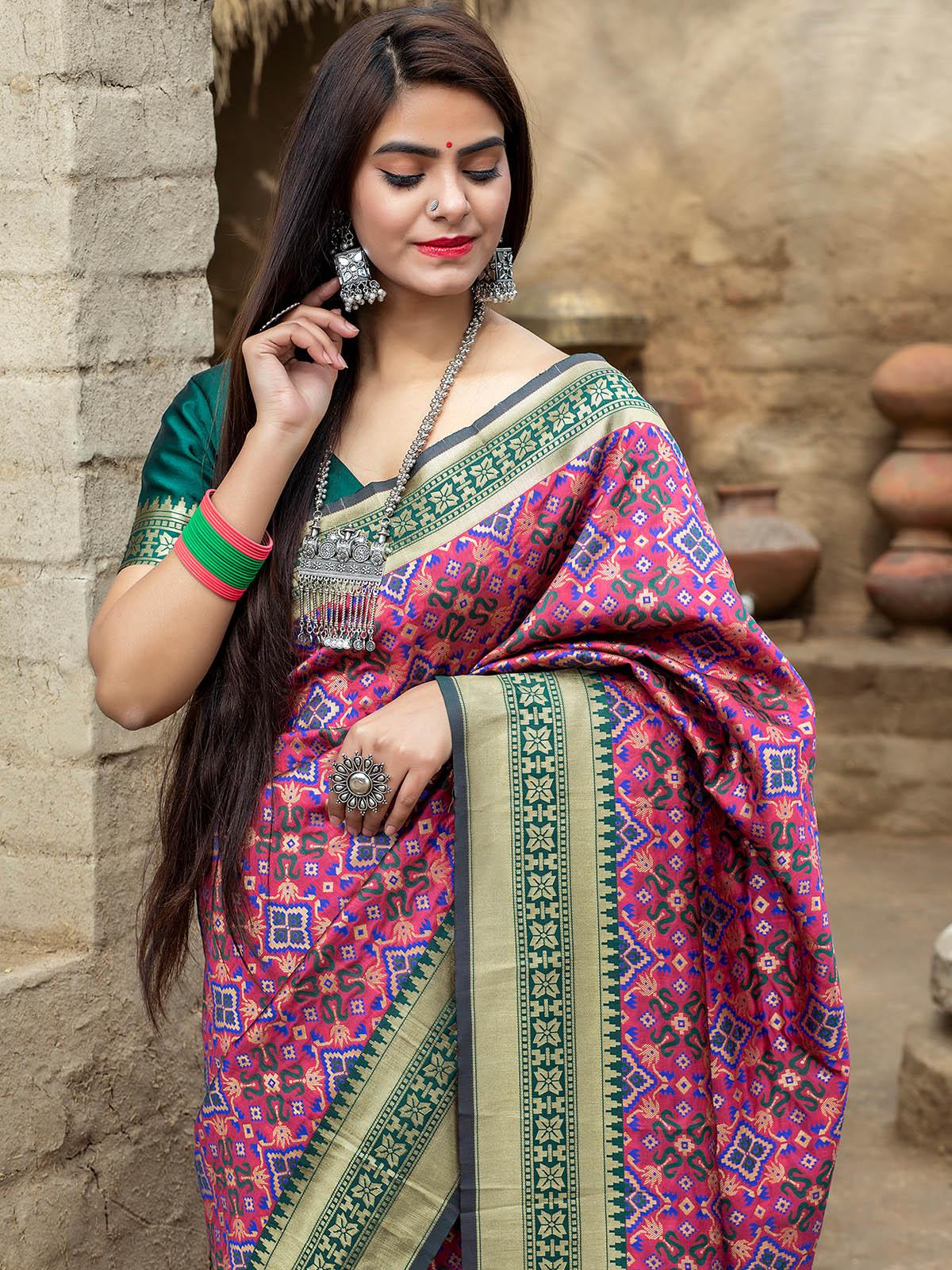 Odette Women Gorgeous Woven Pink Banarasi Silk Saree With Unstitched Blouse - Image 4