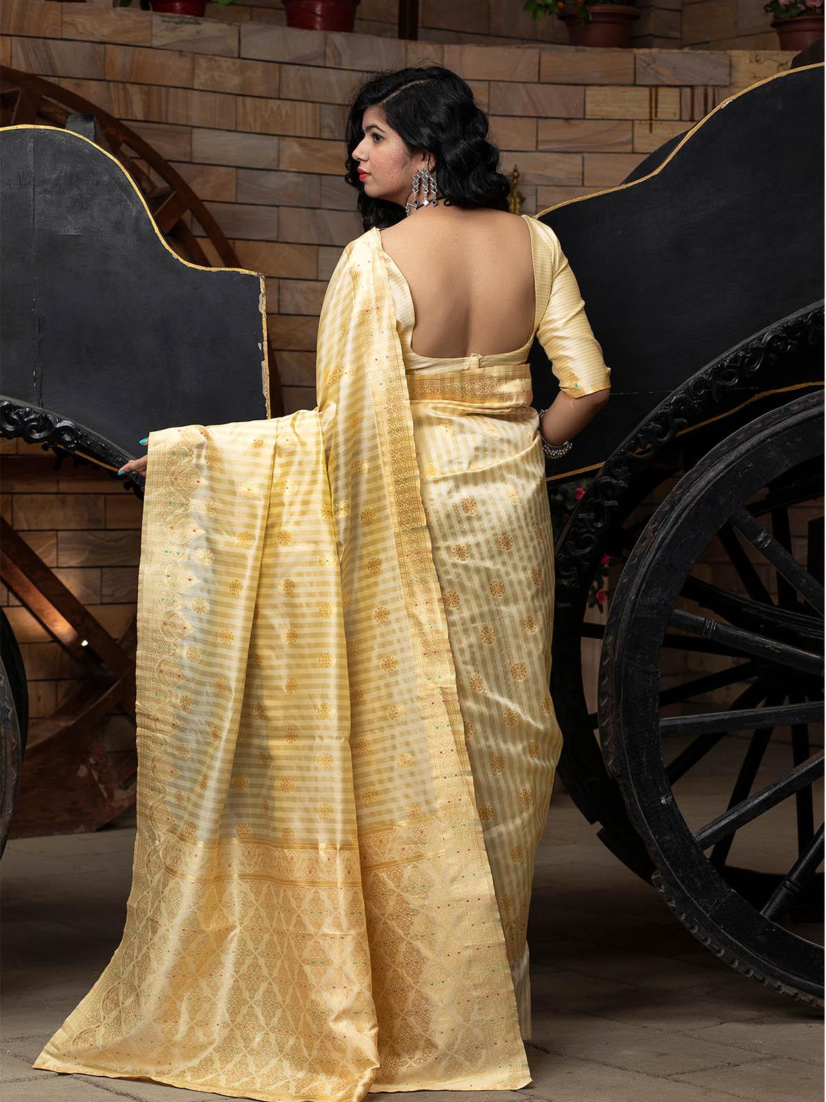 Odette Women Gorgeous Woven Apricot Banarasi Silk Saree With Unstitched Blouse - Image 2