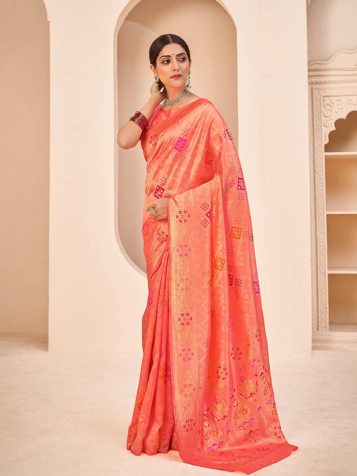 Odette Women Gorgeous Woven Peach Banarasi Silk Saree With Unstitched Blouse - Image 3