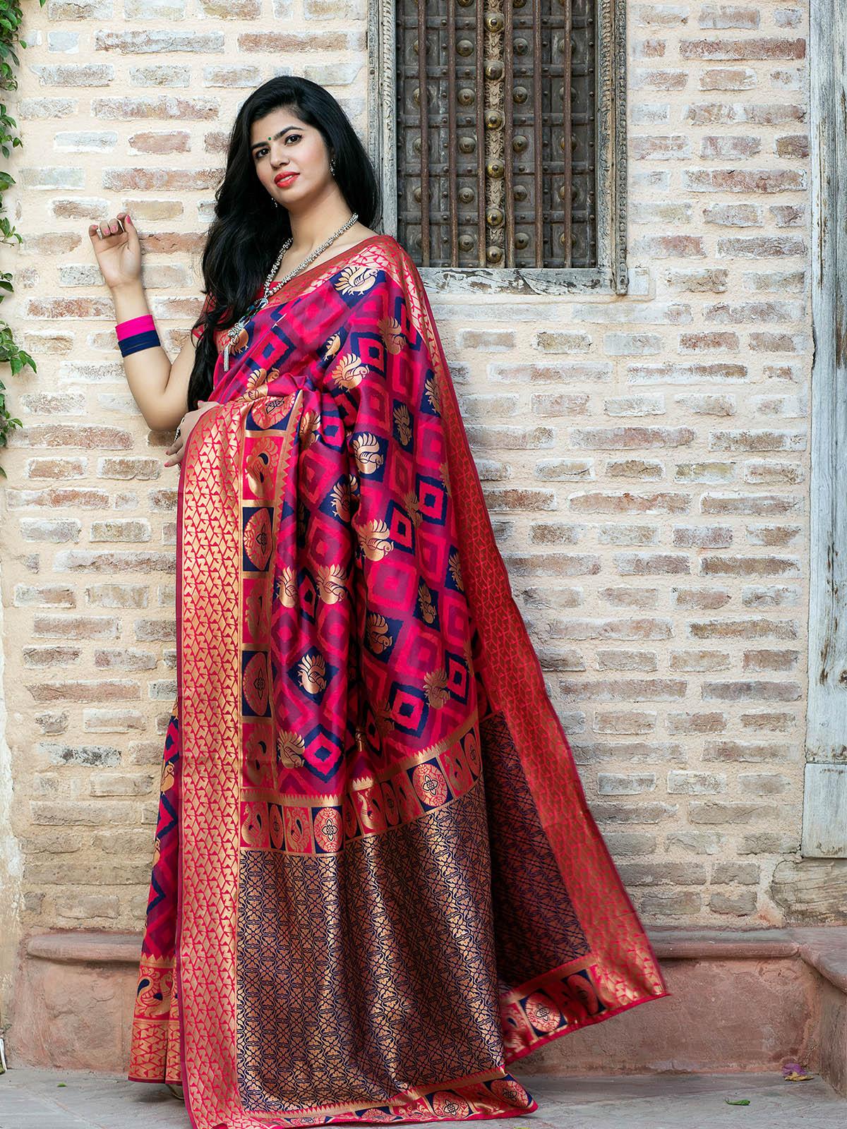 Odette Women Gorgeous Woven Pink Banarasi Silk Saree With Unstitched Blouse - Image 5