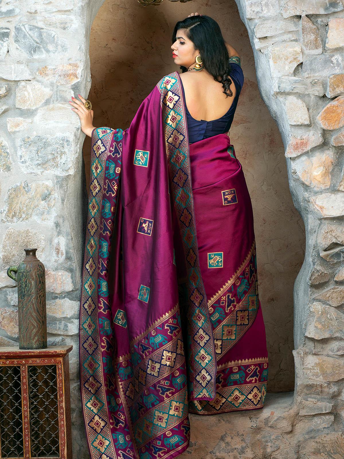 Odette Women Gorgeous Woven Purple Patola Silk Saree With Unstitched Blouse - Image 2