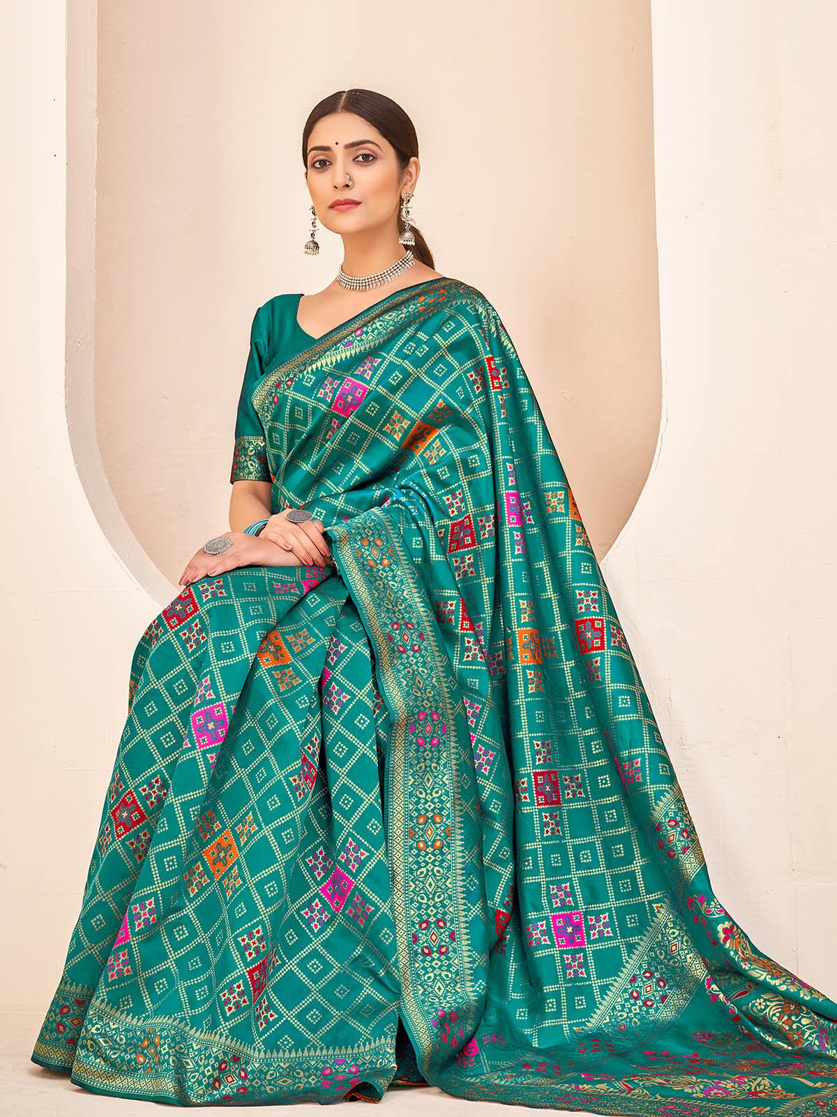 Odette Women Gorgeous Woven Teal Green Banarasi Silk Saree With Unstitched Blouse - Image 3
