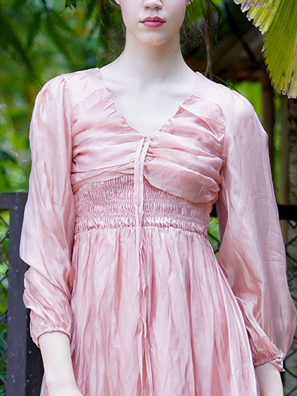 Odette Women Graceful Peach Polyester Voil Solid Dress - Image 6