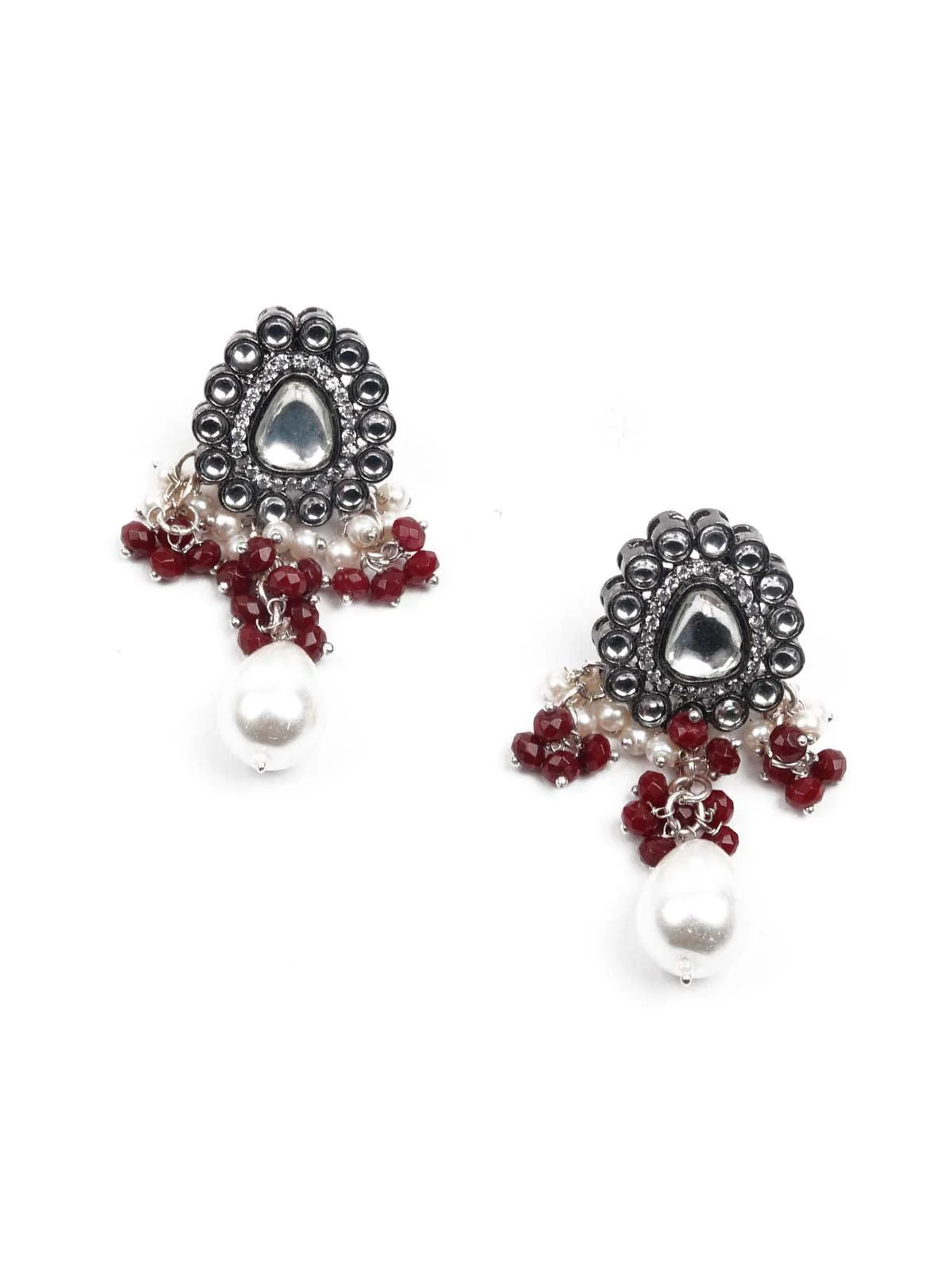 Odette Women Graceful Red And White Palladium Neckpiece Set - Image 7