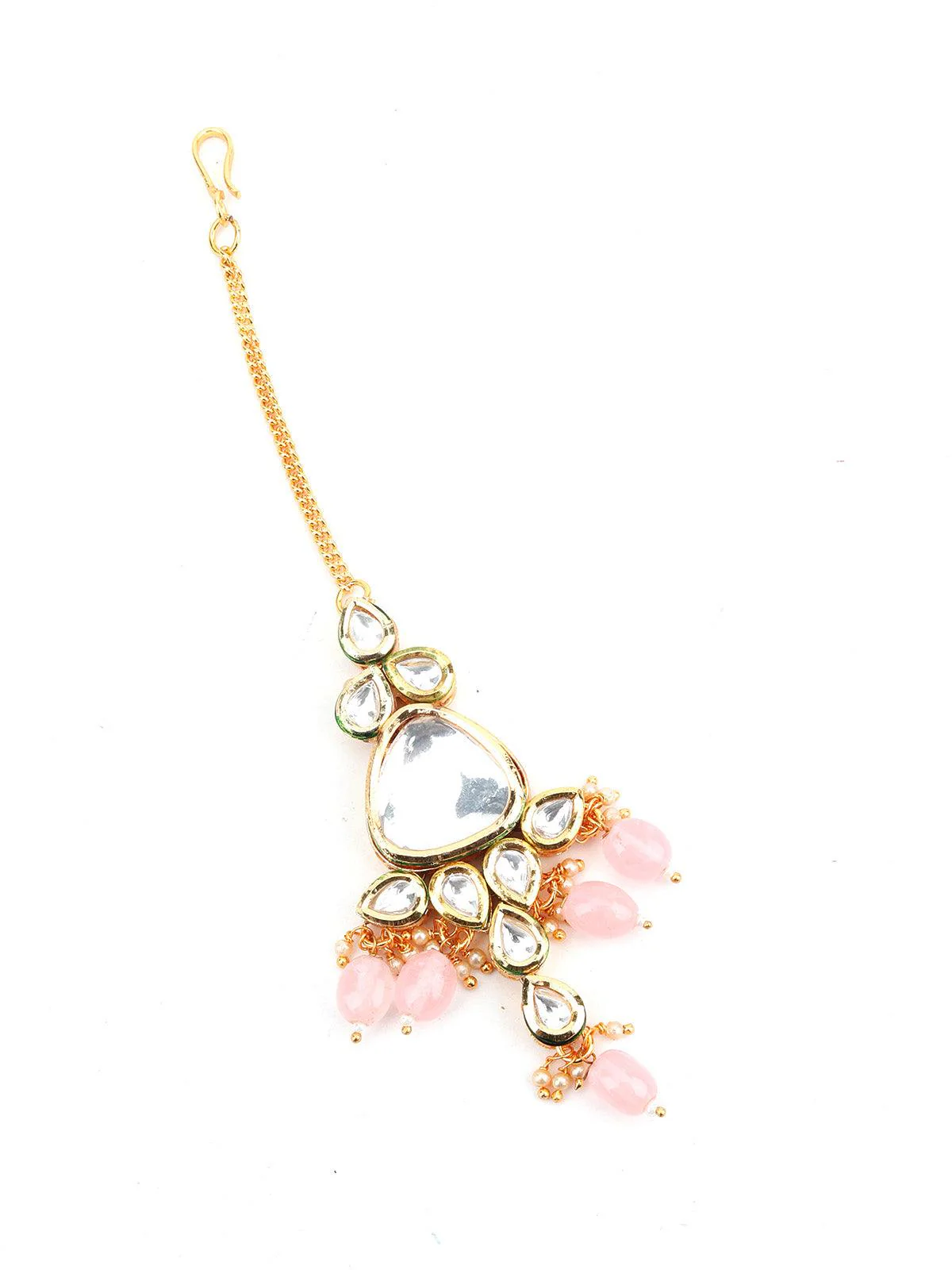 Odette Women Grape Bunch Shape Pink Mani-Kundan Necklace Set - Image 5