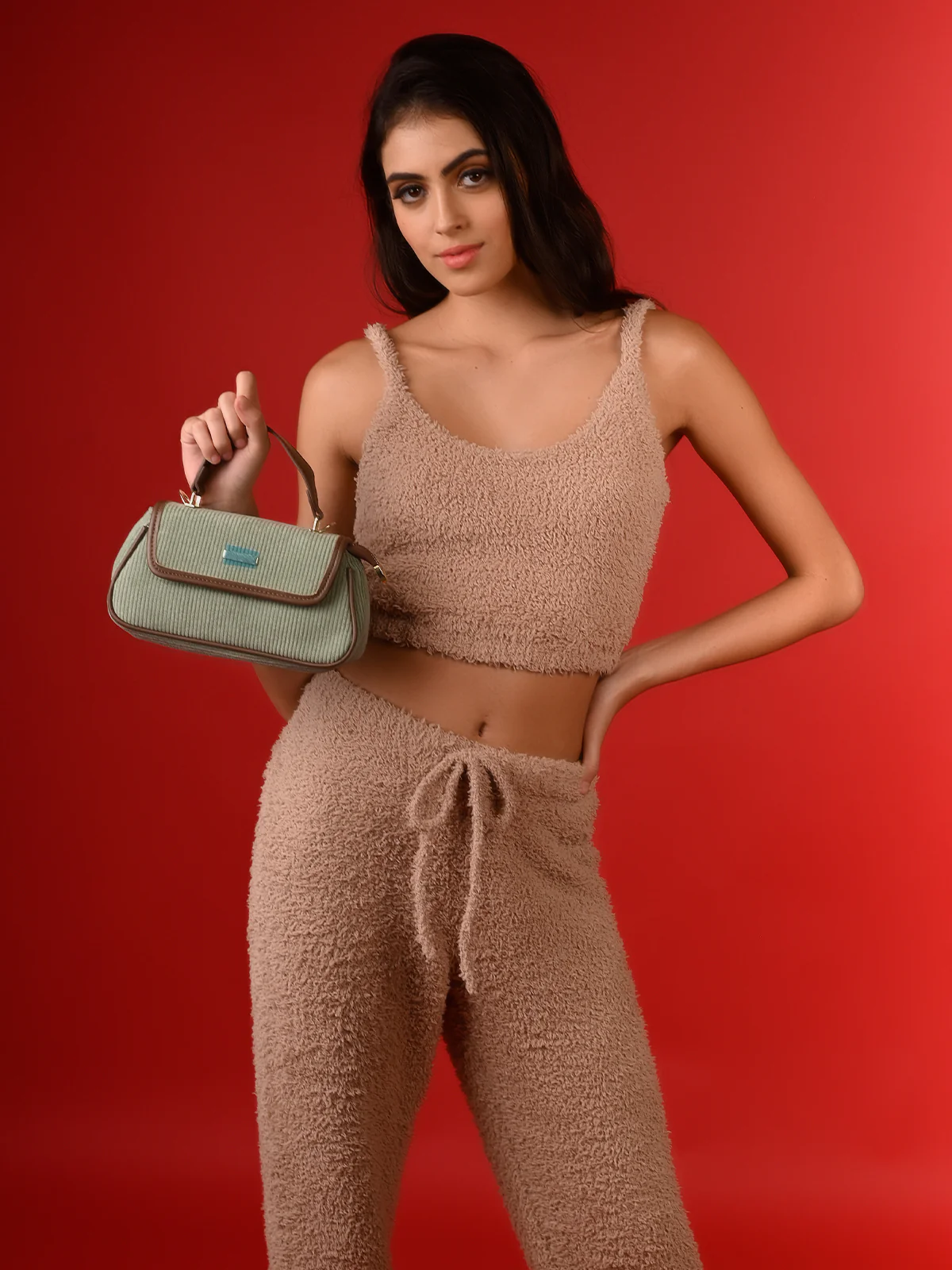 Odette Women Green And Brown Textured Handbag - Image 2