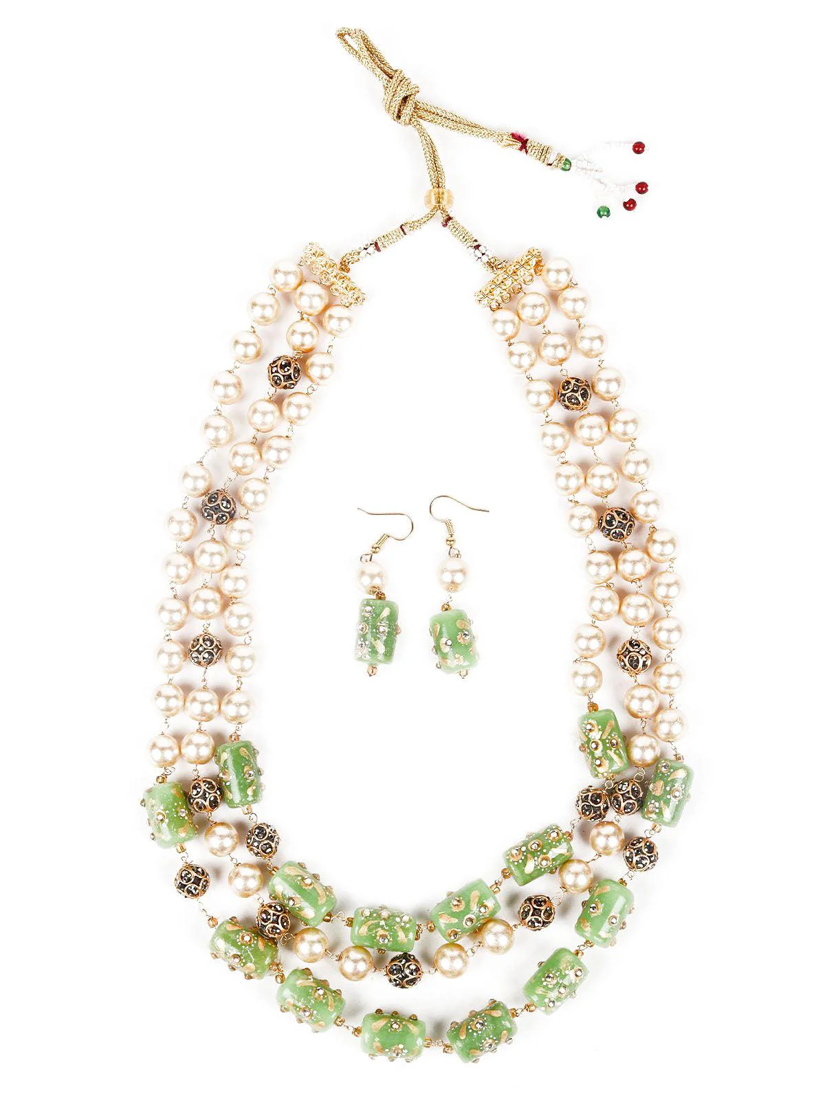 Odette Women Green And Gold Pearl Necklace Set - Image 3