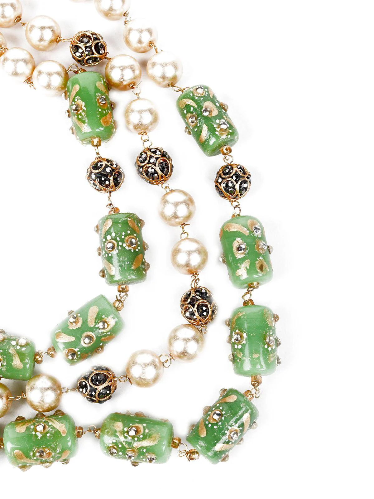 Odette Women Green And Gold Pearl Necklace Set - Image 5