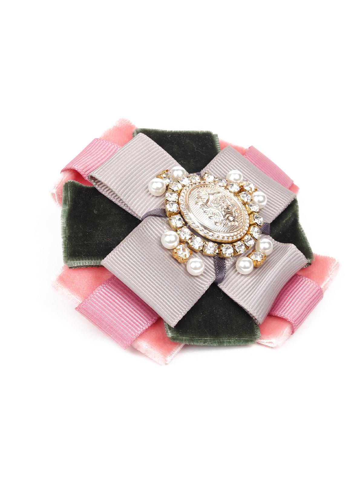 Odette Women Green And Pink Soft Metal Brooch - Image 4
