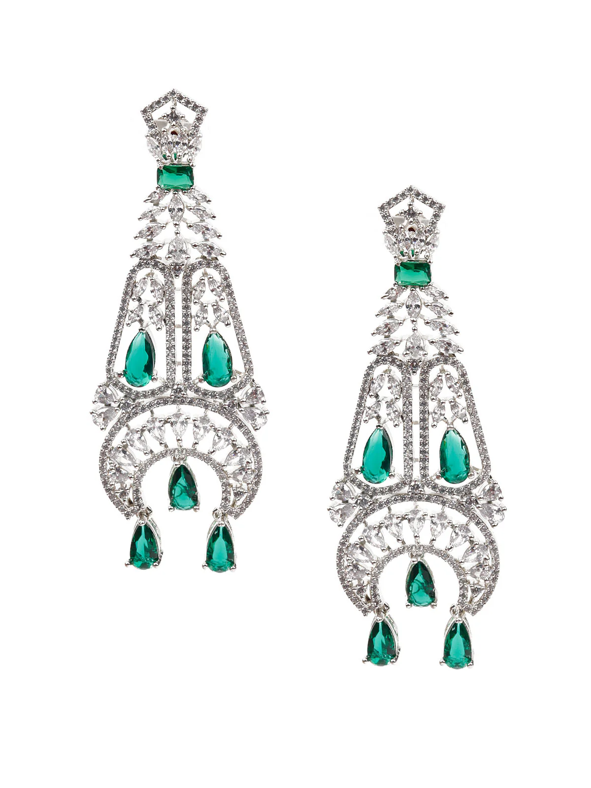 Odette Women Green And Silver Dangle Earrings - Image 3