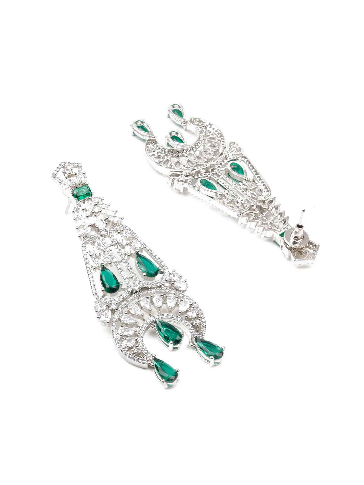 Odette Women Green And Silver Dangle Earrings - Image 5