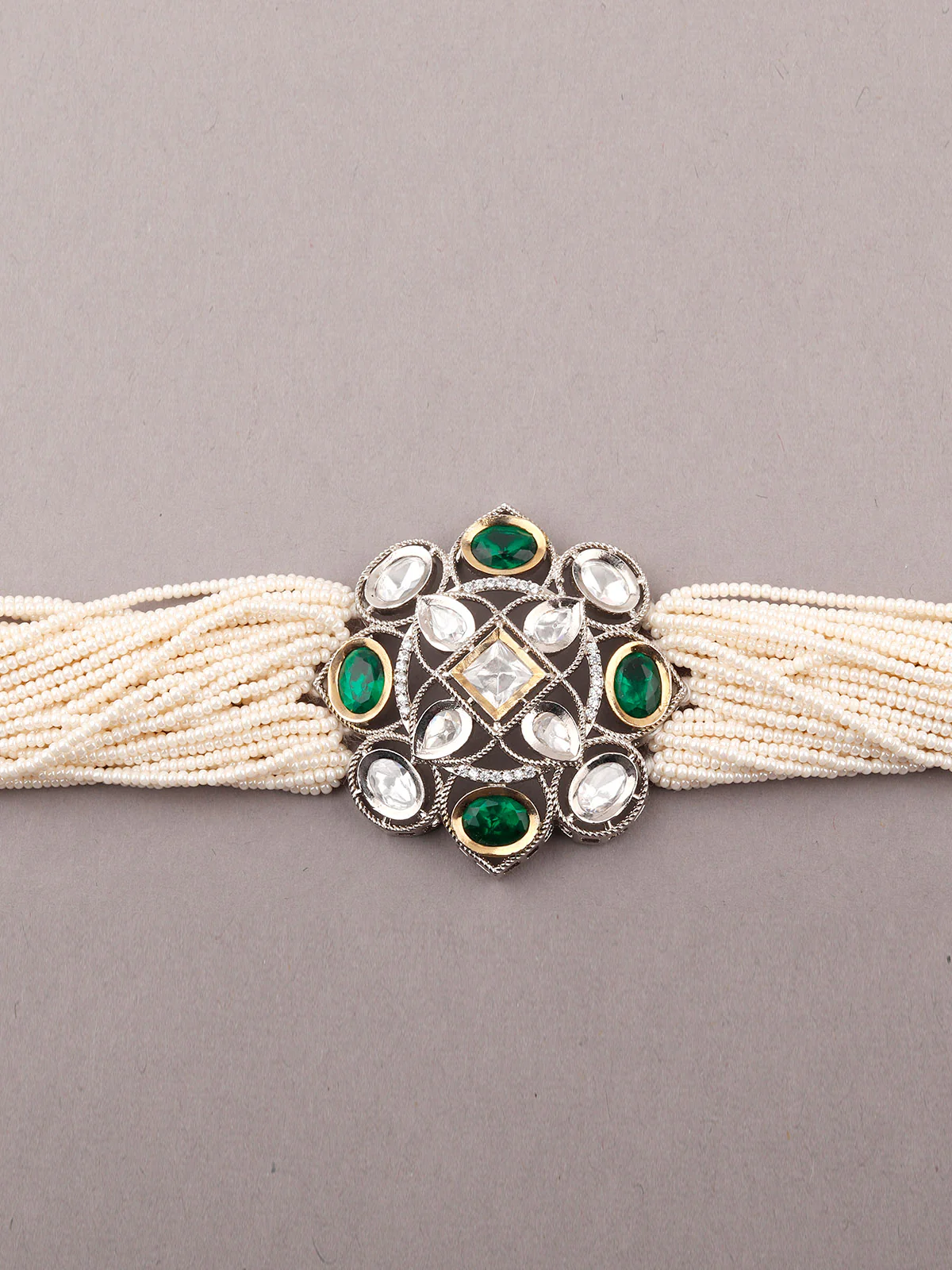 Odette Women Green And White Choker Necklace Set - Image 4