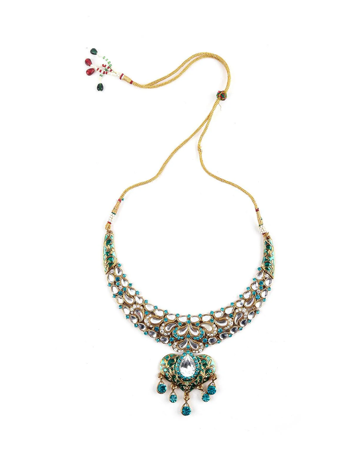 Odette Women And White Kundan Heart Choker Set - Image 2