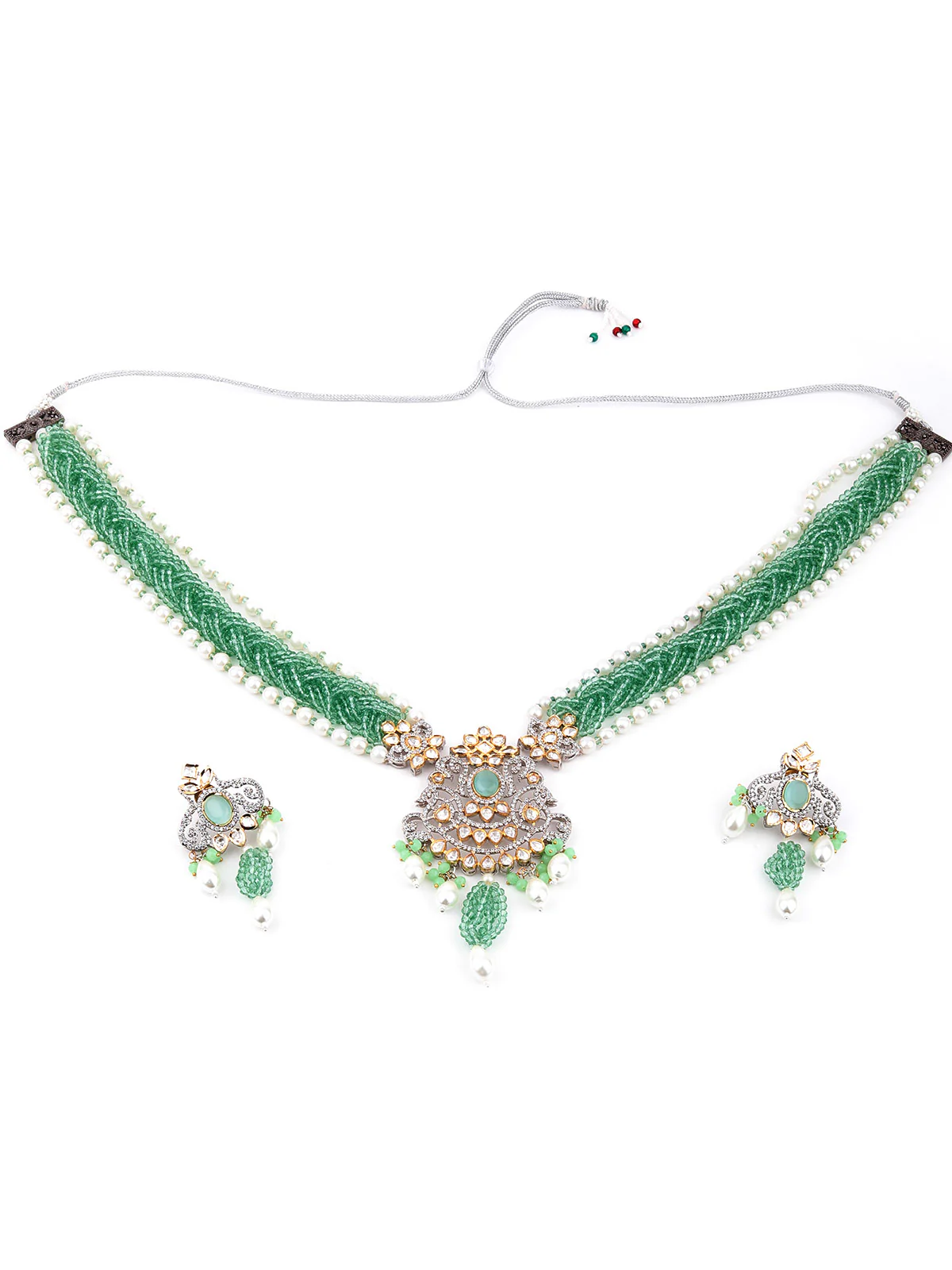 Odette Women Green And White Long Necklace Set - Image 3