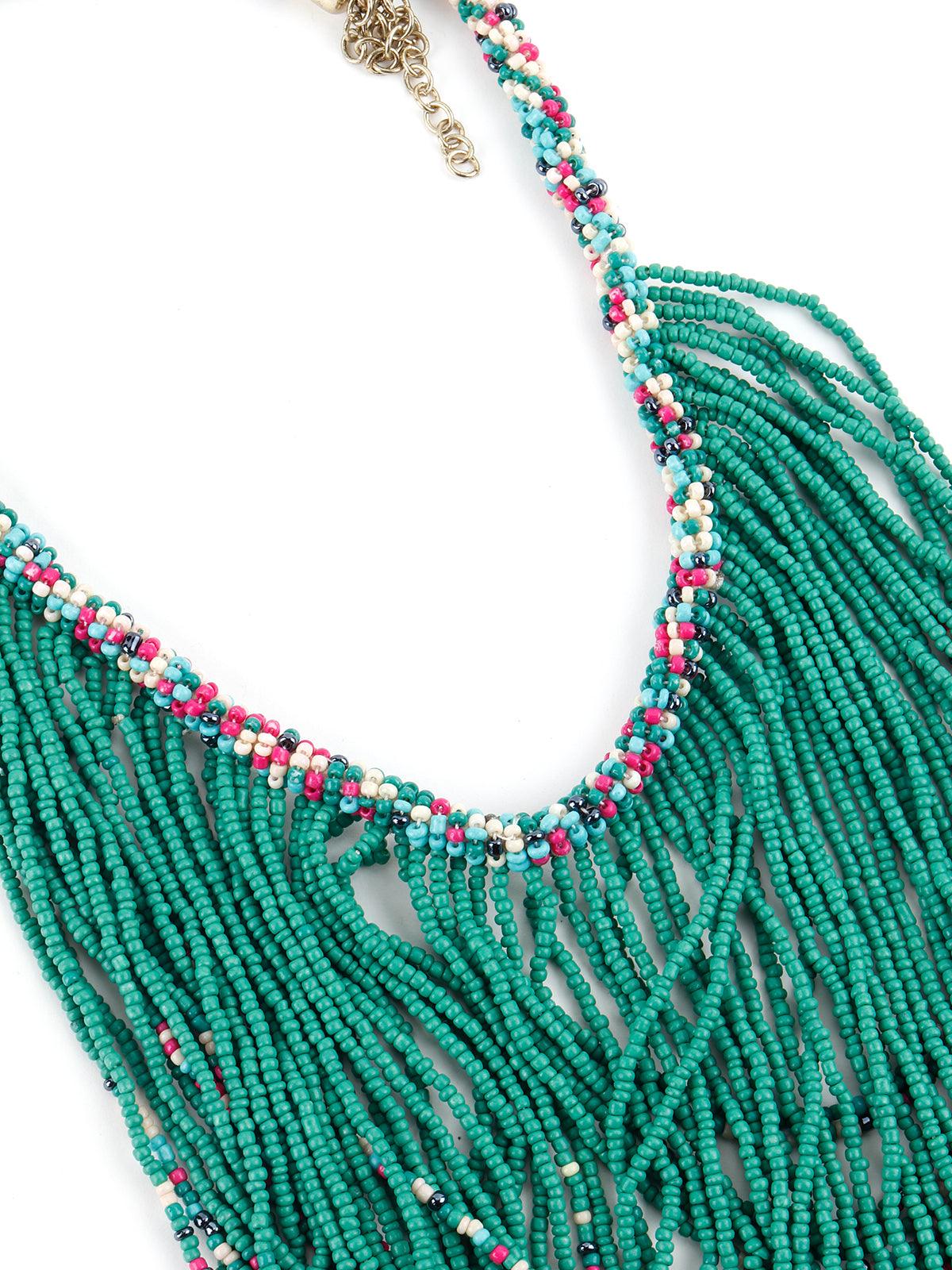 Odette Women Green Beaded Multi-Layered Necklace - Image 3