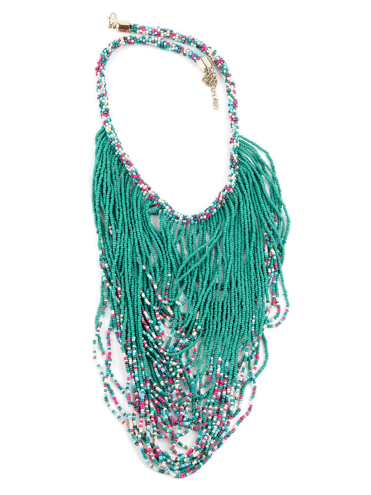 Odette Women Green Beaded Multi-Layered Necklace - Image 5