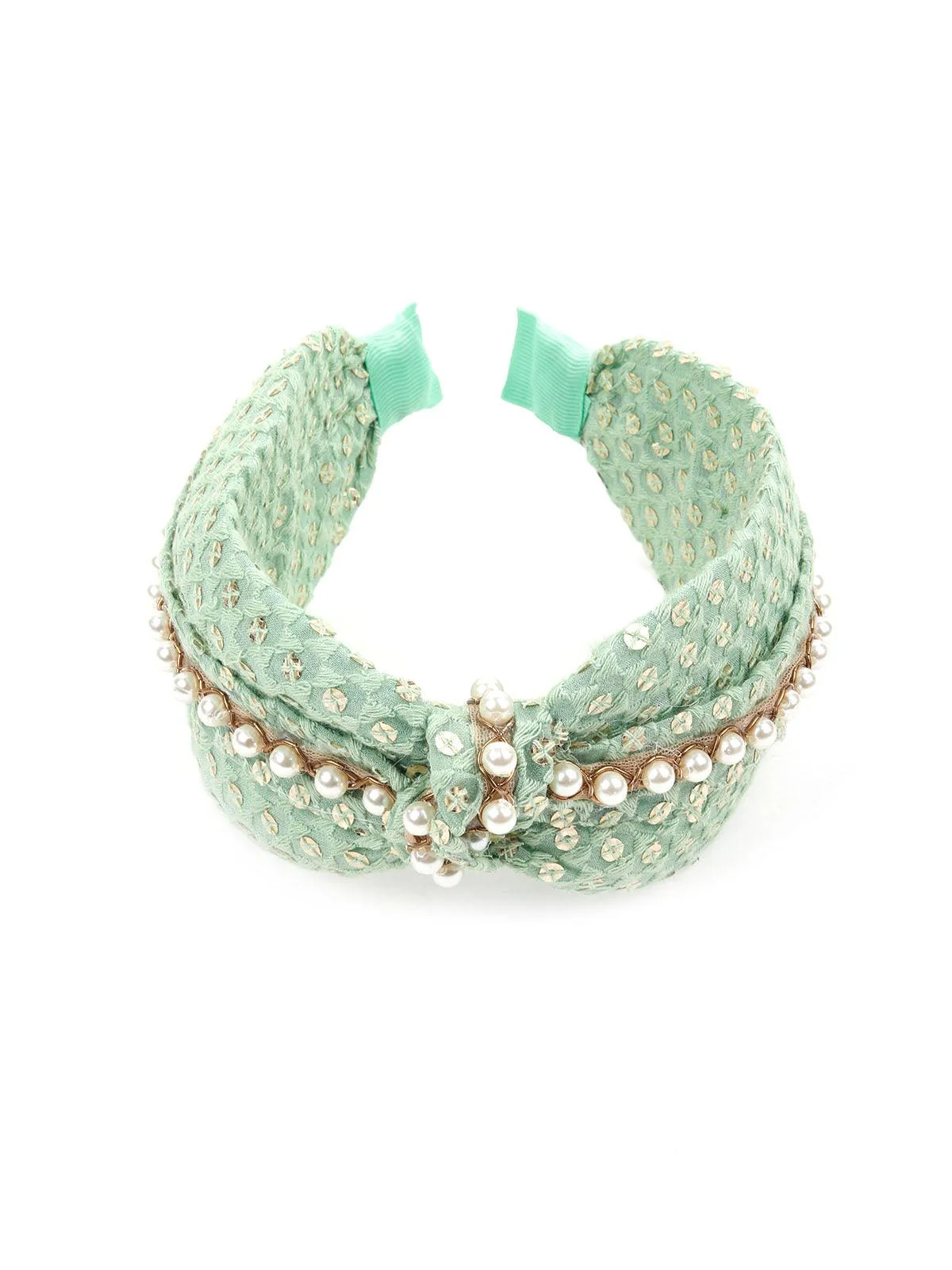 Odette Women Green Cloth Cross Knot Hair Hoop Headband - Image 3