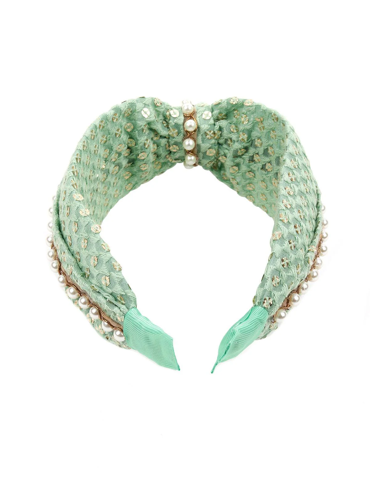 Odette Women Green Cloth Cross Knot Hair Hoop Headband - Image 5