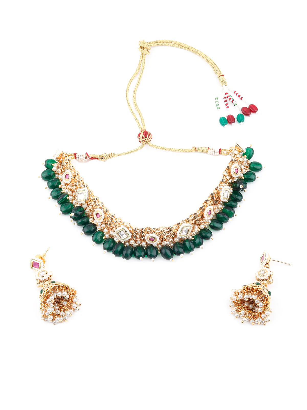Odette Women Green Cluster Beads Choker Necklace Set - Image 3