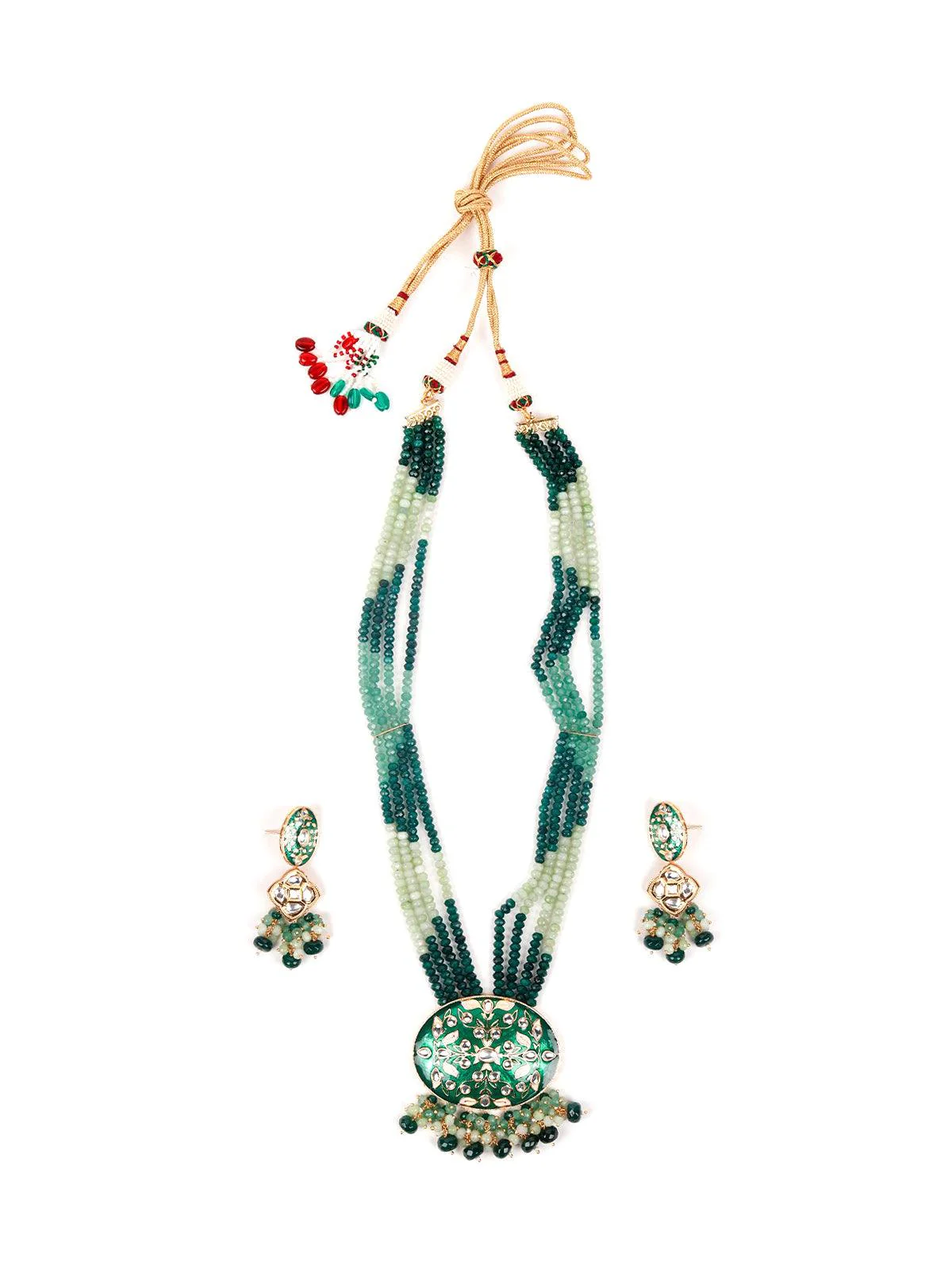 Odette Women Green Metal Haar Necklace Set - Image 3