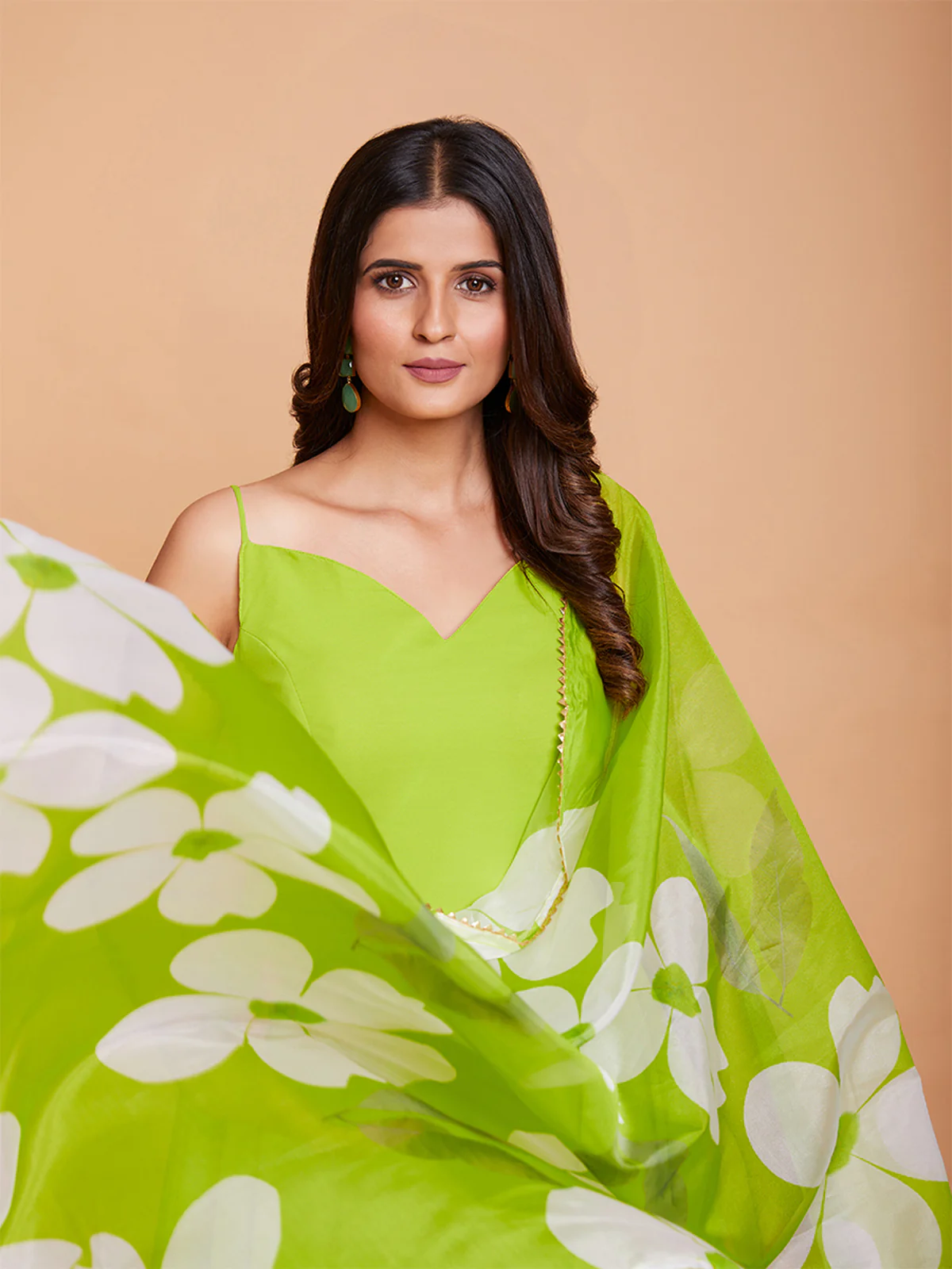 Odette Women Green Faux Georgette Solid Stitched Gown - Image 6