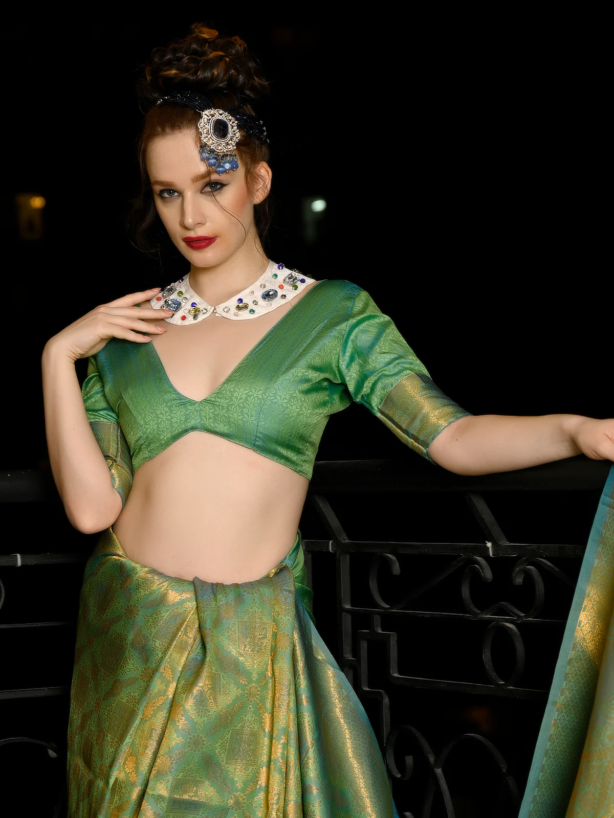 Odette Women Green Festive Woven Silk Saree With Unstitched Blouse - Image 3